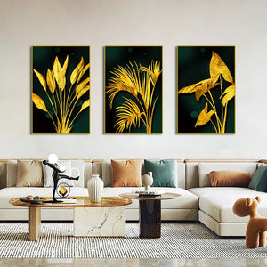 Abstract Golden Leaves Canvas Painting Nordic Style Plant Flower Posters