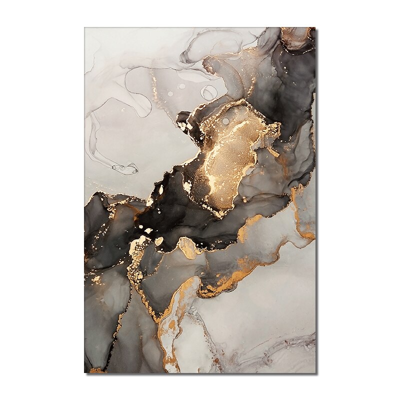 Abstract Coffee Marble With Gold Foils Canvas Painting Nordic Posters