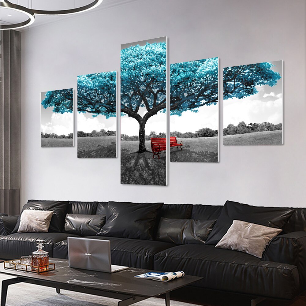 5pcs Set Abstract Blue Trees Canvas Painting Modern Nordic Landscape Posters And Prints Wall