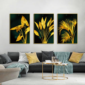 Abstract Golden Leaves Canvas Painting Nordic Style Plant Flower Posters