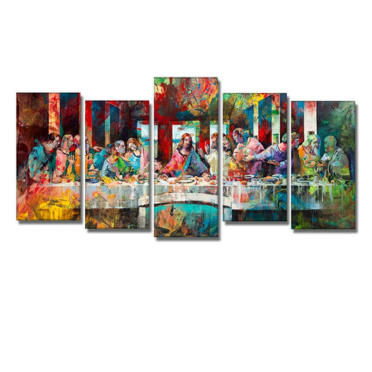 5pcs Set The Last Supper Canvas Painting Colorful Watercolor Famous Posters And Prints Wall