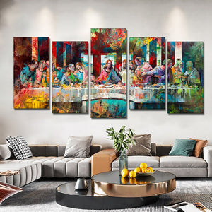 5pcs Set The Last Supper Canvas Painting Colorful Watercolor Famous Posters And Prints Wall