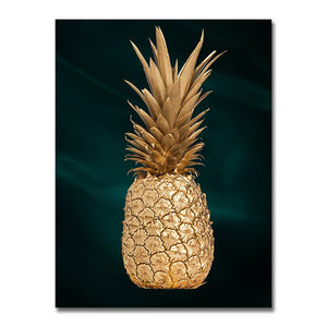 Abstract Golden Pineapple Canvas Painting Modern Nordic Golden Leaves Posters