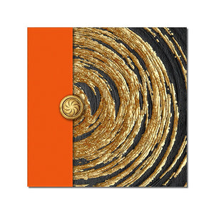 Abstract Black Circle With Golden Foils Orange Geometric Canvas Painting Nordic