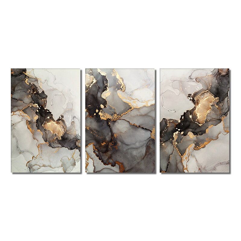 Abstract Coffee Marble With Gold Foils Canvas Painting Nordic Posters