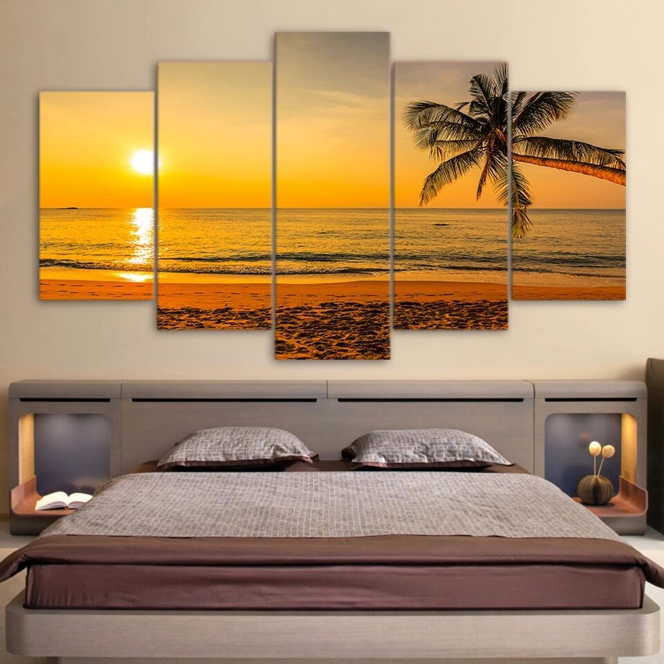 5Panel Abstract Sunset Landscape Canvas Painting Modern Scenery Posters