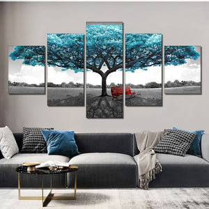 5pcs Set Abstract Blue Trees Canvas Painting Modern Nordic Landscape Posters And Prints Wall