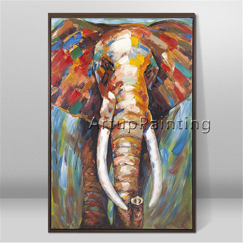 Oil Painting On Canvas Thick Knife Wall Art Picture Color Elephant Poster