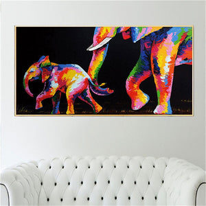 Oil Painting On Canvas Thick Knife Wall Art Picture Color Elephant Poster