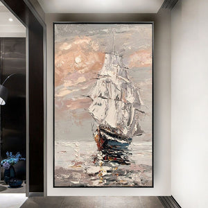 Handmade Oil Painting Original Scraper Seascape Sailboat Canvas