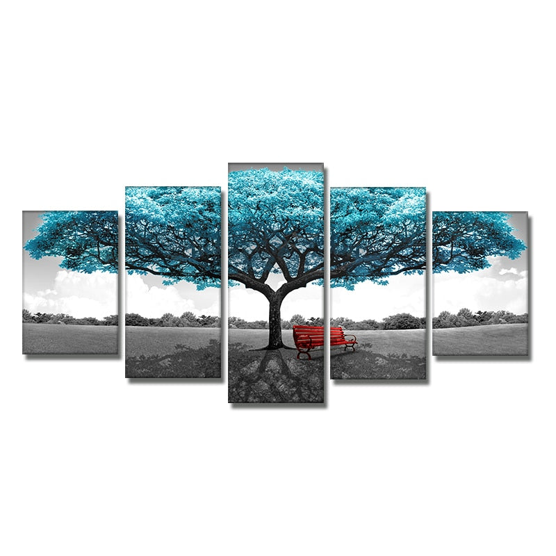 5pcs Set Abstract Blue Trees Canvas Painting Modern Nordic Landscape Posters And Prints Wall