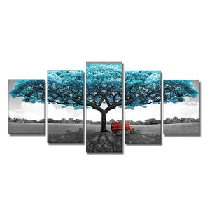 5pcs Set Abstract Blue Trees Canvas Painting Modern Nordic Landscape Posters And Prints Wall