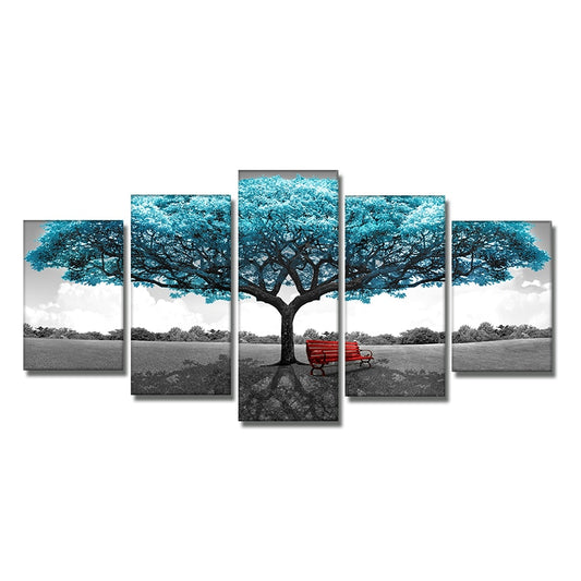 5pcs Set Abstract Blue Trees Canvas Painting Modern Nordic Landscape Posters And Prints Wall