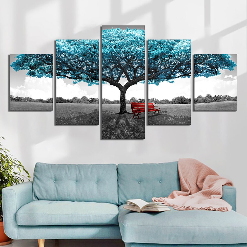 5pcs Set Abstract Blue Trees Canvas Painting Modern Nordic Landscape Posters And Prints Wall