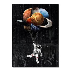 Abstract Astronaut With the Planet Canvas Painting Nordic Cartoon Posters