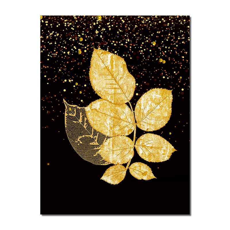 Abstract Golden Leaves Canvas Painting Modern Nordic Posters