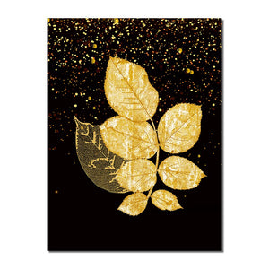 Abstract Golden Leaves Canvas Painting Modern Nordic Posters