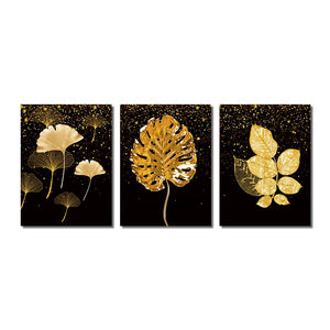 Abstract Golden Leaves Canvas Painting Modern Nordic Posters