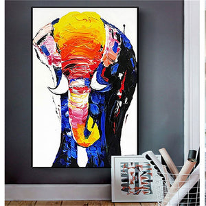 Oil Painting On Canvas Thick Knife Wall Art Picture Color Elephant Poster