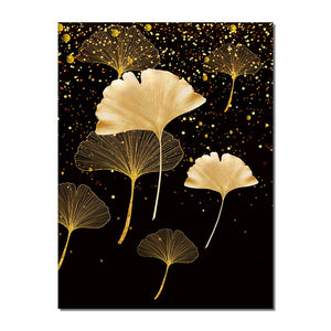 Abstract Golden Leaves Canvas Painting Modern Nordic Posters