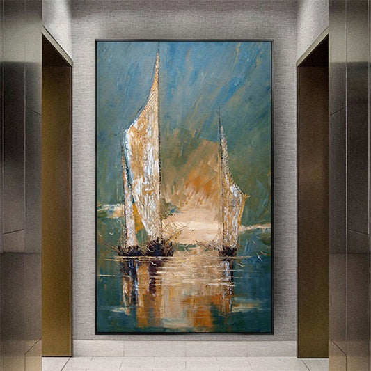 Handmade Oil Painting Original Scraper Seascape Sailboat Canvas