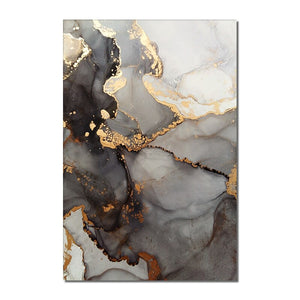 Abstract Coffee Marble With Gold Foils Canvas Painting Nordic Posters