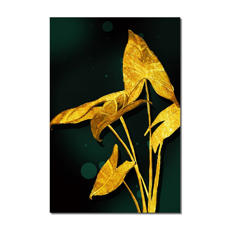 Abstract Golden Leaves Canvas Painting Nordic Style Plant Flower Posters