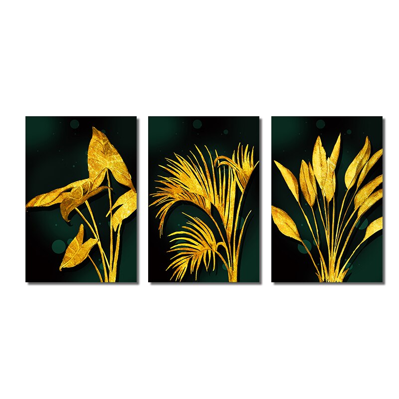 Abstract Golden Leaves Canvas Painting Nordic Style Plant Flower Posters