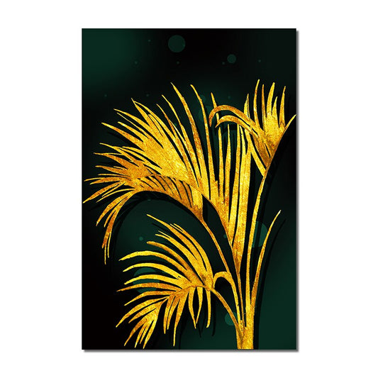Abstract Golden Leaves Canvas Painting Nordic Style Plant Flower Posters