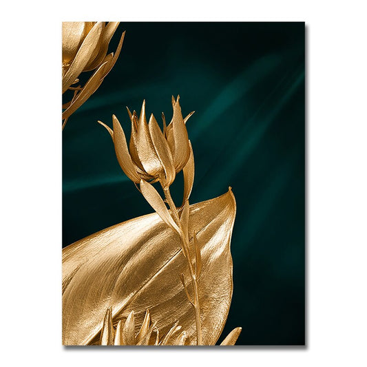 Abstract Golden Pineapple Canvas Painting Modern Nordic Golden Leaves Posters