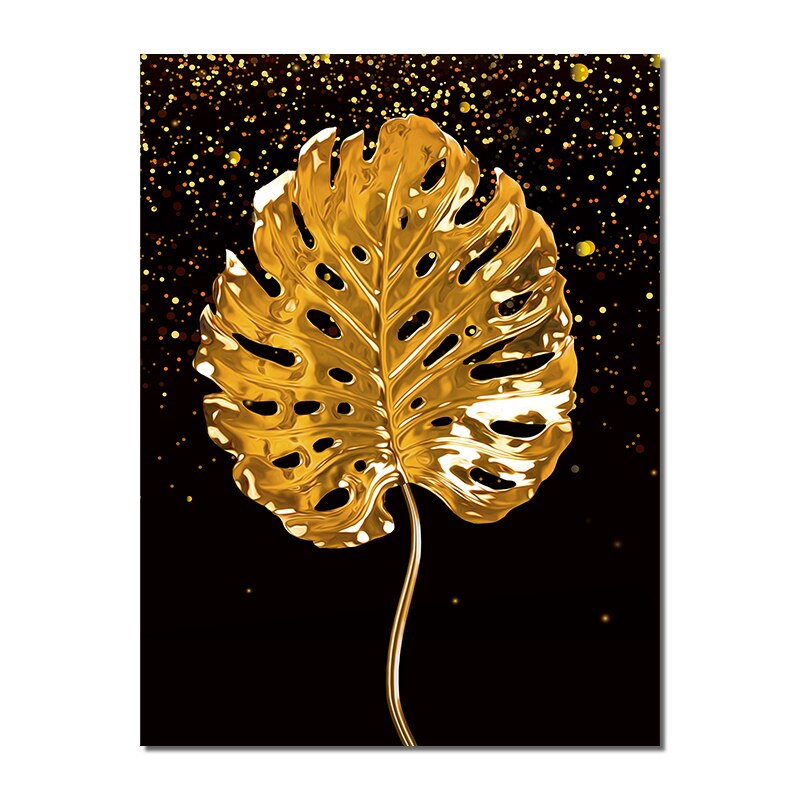 Abstract Golden Leaves Canvas Painting Modern Nordic Posters