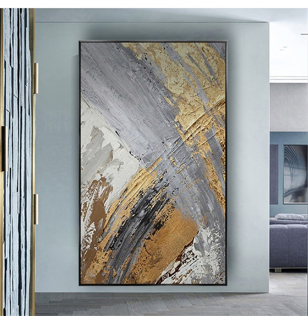 Handmade Canvas Oil Painting Abstract Gold Foil Thick Texture Cuadros