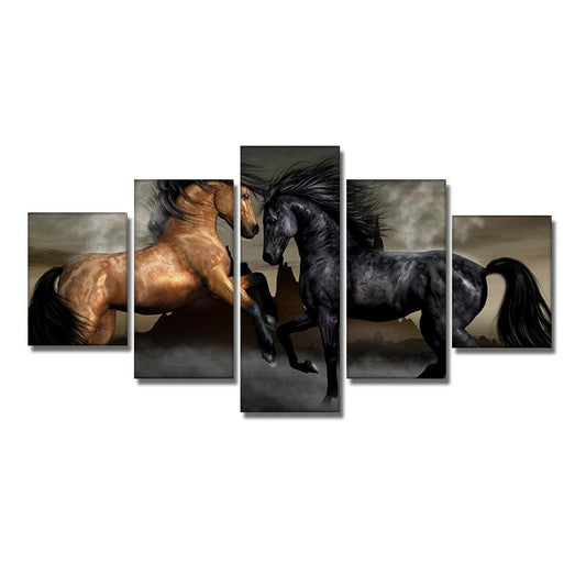 5pcs Set Two Horses Canvas Painting Modern Animal Posters And Prints Wall Art Pictures