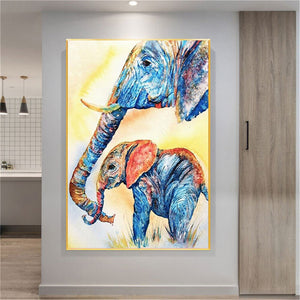 Oil Painting On Canvas Thick Knife Wall Art Picture Color Elephant Poster