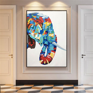 Oil Painting On Canvas Thick Knife Wall Art Picture Color Elephant Poster