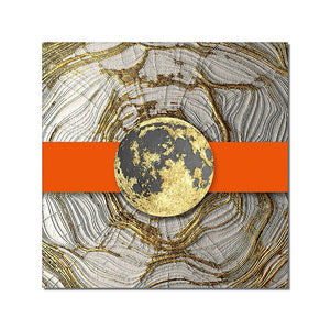 Abstract Black Circle With Golden Foils Orange Geometric Canvas Painting Nordic