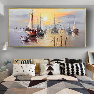 Large Handmade Sailboat Oil Painting On Canvas Picture Colorful