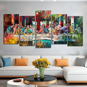 5pcs Set The Last Supper Canvas Painting Colorful Watercolor Famous Posters And Prints Wall