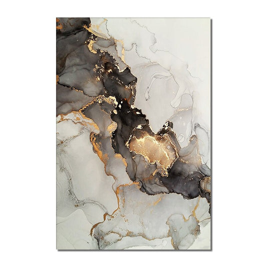 Abstract Coffee Marble With Gold Foils Canvas Painting Nordic Posters