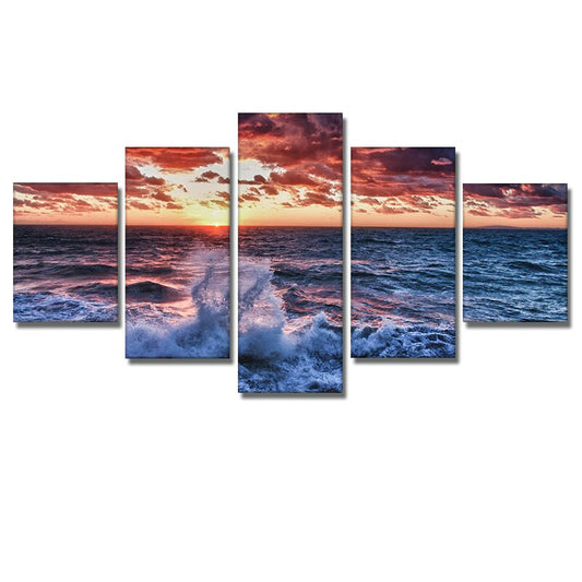 5pcs Set Sunset Ocean Beach Canvas Painting Modern Landscape Posters And Prints Wall