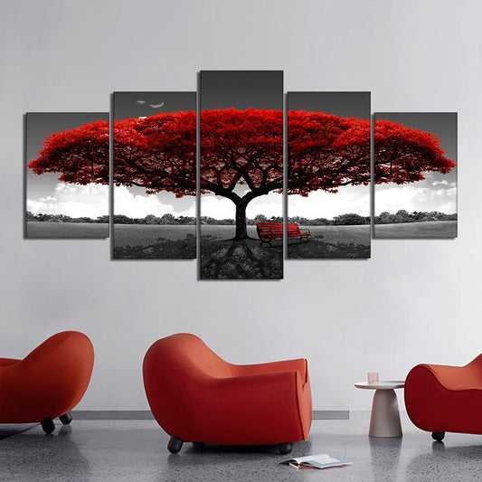 5pcs Set Abstract Red Trees Chair Canvas Painting Modern Landscape Posters