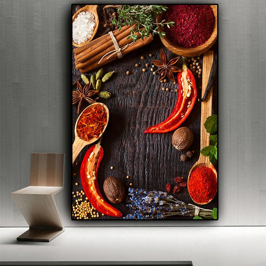 Grains Spices Spoon Peppers Kitchen Canvas Painting Cuadros Scandinavian Posters