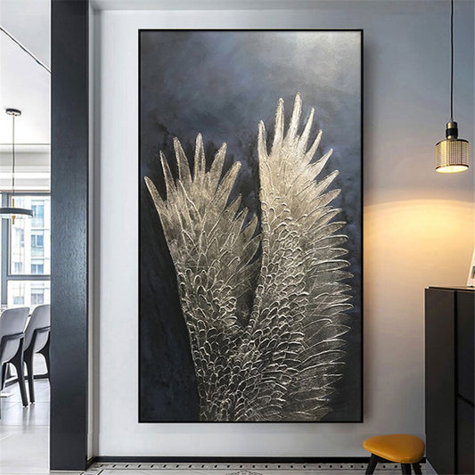 Hand-painted Modern Abstract Golden white Feather Oil Painting