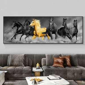 Modern God and  Black Six Horses Running Oil Painting HD Print on Canvas