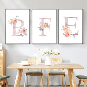 Abstract Pink Letters With Flower Canvas Painting Modern Nordic Posters And Prints Wall