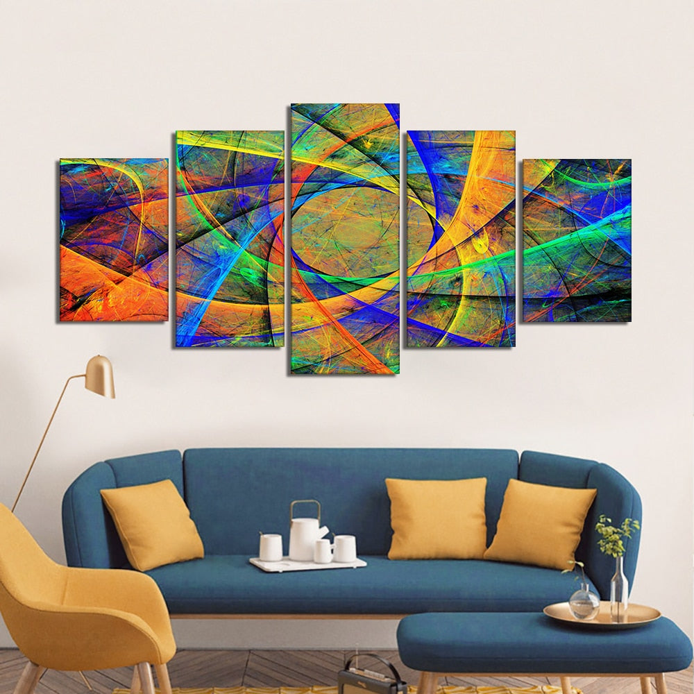 5 Panel Abstract Colorful Geometric Canvas Painting Modern Posters