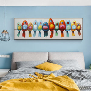 Hand Painted Large long Abstract Birds Oil Painting multi color