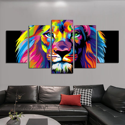 5pcs Set Abstract 3D Watercolor Lion Canvas Painting Modern Cartoon Animal Posters And Prints Wall