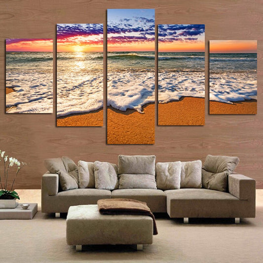 5pcs Set Abstract Sunset Beach Waves Canvas Painting Modern Seascape Posters And Prints Wall