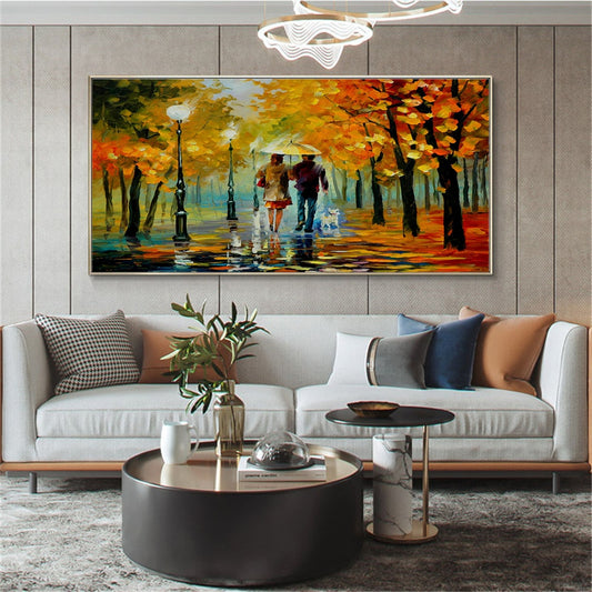 Hand-Painted Modern Oil Painting Tree-Lined Path Lovers Abstract Knife